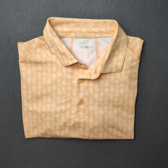 Bonobos Polo Shirt Mens Medium Orange Pineapple Print Golf Performance Stretch - Picture 1 of 12